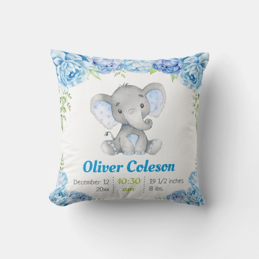 Blauwe Olifant Baby Jongen Worp Kussen Nursery Dec (Voorkant)