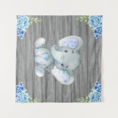 Blauwe Olifant Baby Shower Achtergrond Wandkleed (Voorkant (horizontaal))