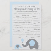 Blauwe Olifant Baby Shower Adviesspelkaarten (Voorkant / Achterkant)