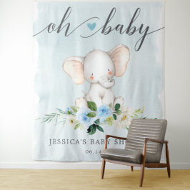 Blauwe Olifant Baby Shower Banner Foto Achtergrond Wandkleed