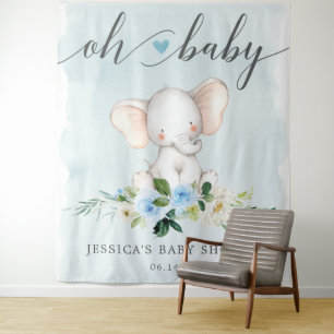 Blauwe Olifant Baby Shower Banner Foto Achtergrond Wandkleed