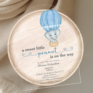 Blauwe Olifant Baby Shower Boog voor Jongen Acryl Uitnodigingen