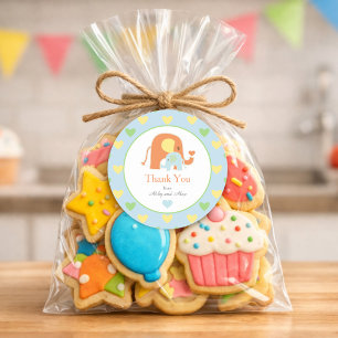 Blauwe Olifant Baby Shower Dank Je Ronde Sticker