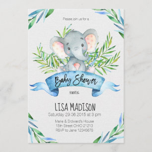 Blauwe olifant Baby shower Kaart