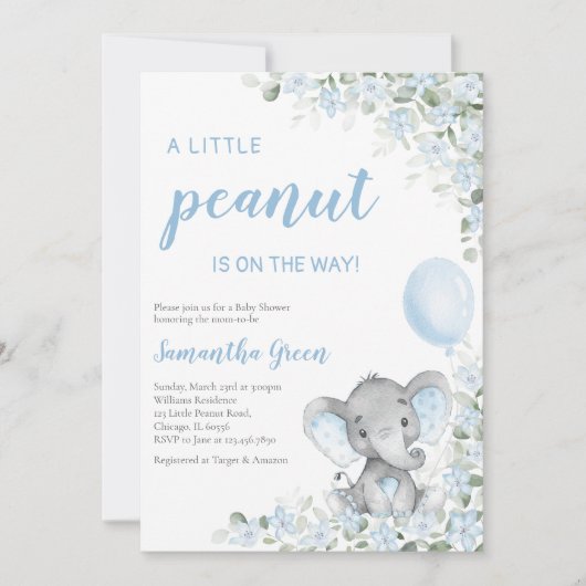 Blauwe Olifant Baby Shower Kaart (Voorkant)