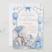 Blauwe Olifant Baby Shower Kaart (Voorkant)