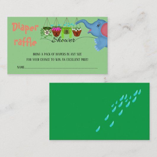 Blauwe olifant baby shower luier loterij ticket informatiekaartje (Voorkant / Achterkant)