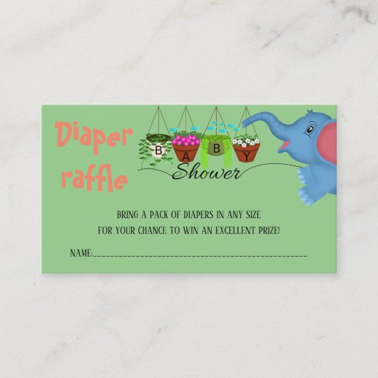 Blauwe olifant baby shower luier loterij ticket informatiekaartje (Voorkant)