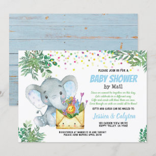Blauwe olifant baby shower per post groen kaart