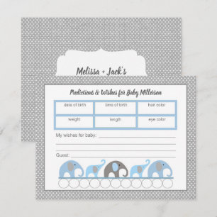 Blauwe olifant Baby shower Prediced game Kaart