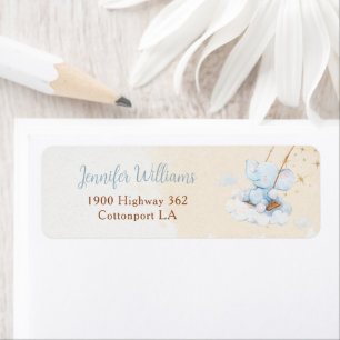 Blauwe Olifant Baby Shower Retouradreslabel Etiket