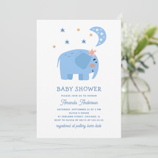 Blauwe Olifant Baby Shower | Safari Lief Dier Kaart (Staand voorkant)