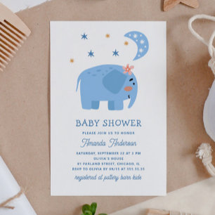 Blauwe Olifant Baby Shower   Safari Lief Dier Kaart