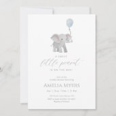 Blauwe Olifant Baby Shower Uitnodiging (Voorkant)