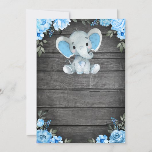 Blauwe olifant Baby shower-uitnodiging sjabloon Kaart (Voorkant)