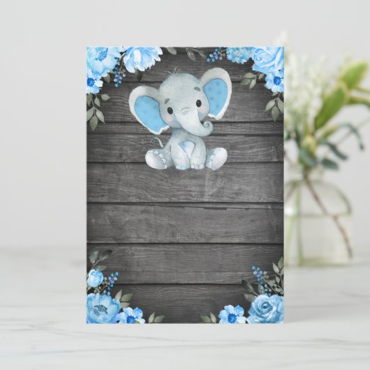 Blauwe olifant Baby shower-uitnodiging sjabloon Kaart (Staand voorkant)
