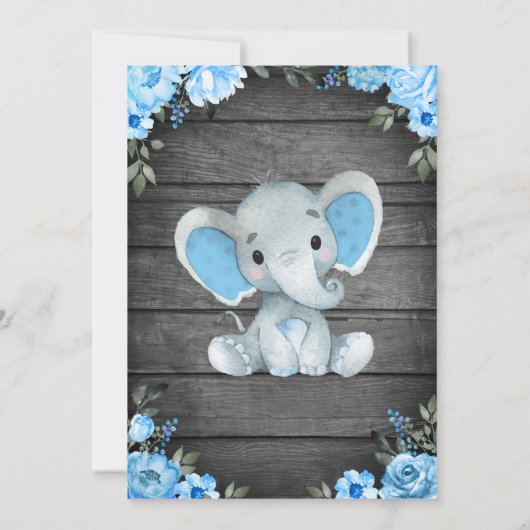 Blauwe olifant Baby shower-uitnodiging sjabloon Kaart (Achterkant)