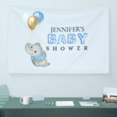 Blauwe Olifant Baby Shower Vlag Spandoek (Beurs)