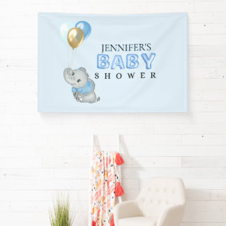 Blauwe Olifant Baby Shower Vlag Spandoek