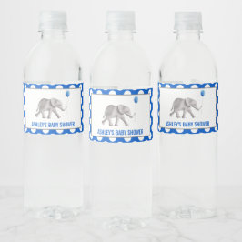Blauwe olifant Baby shower waterflesetiketten Waterfles Etiket