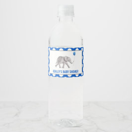 Blauwe olifant Baby shower waterflesetiketten Waterfles Etiket