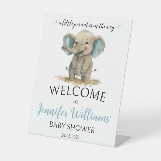 Blauwe olifant baby shower Welkomstbord Pedestal S Reclamebord Met Voetstuk (Voorkant)
