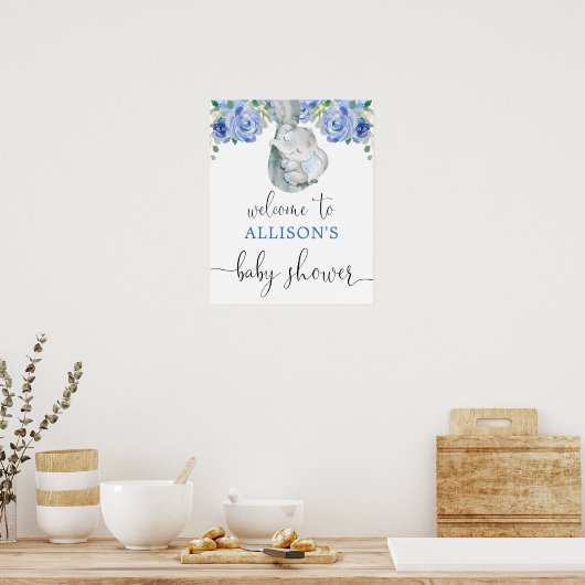 Blauwe olifant baby shower welkomstbord poster (Keuken)