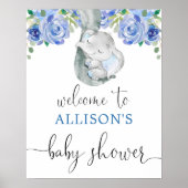 Blauwe olifant baby shower welkomstbord poster (Voorkant)