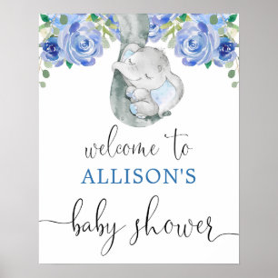 Blauwe olifant baby shower welkomstbord poster