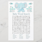 Blauwe olifant Baby shower Word Search Game (Voorkant)
