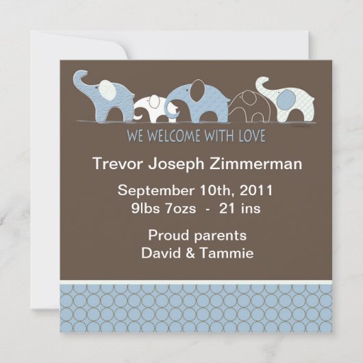 Blauwe olifant Baby zonder foto Aankondiging (Voorkant)