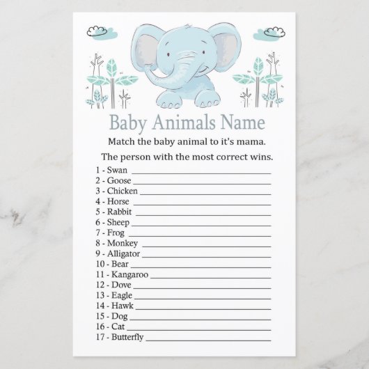 Blauwe olifant Babydieren Naam Game (Voorkant)