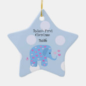 Blauwe Olifant Baby's Eerste Kerstmis Keramisch Ornament (Voorkant)