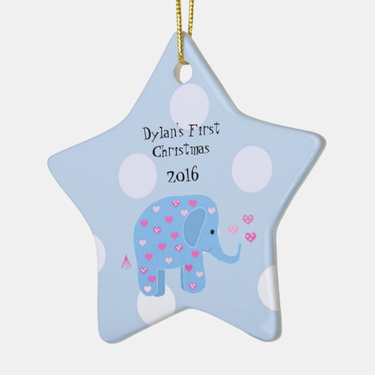 Blauwe Olifant Baby's Eerste Kerstmis Keramisch Ornament (Links)