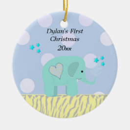 Blauwe Olifant Baby's Eerste Kerstmis Keramisch Ornament