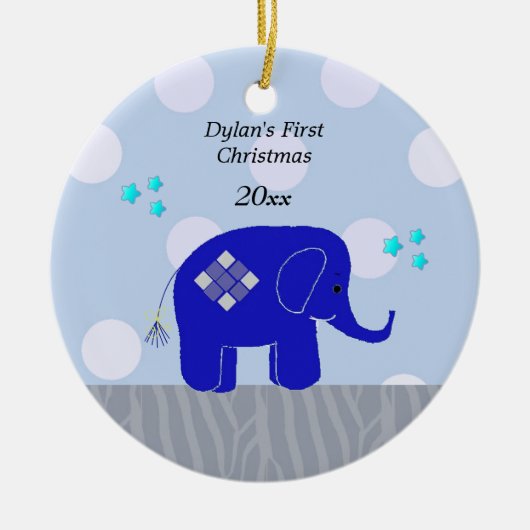 Blauwe Olifant Baby's Eerste Kerstmis Keramisch Ornament (Voorkant)