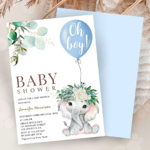 Blauwe Olifant Ballon Baby Shower Jongen Kaart