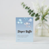 Blauwe Olifant & Ballon Baby shower Luier Raffle Informatiekaartje (Staand voorkant)