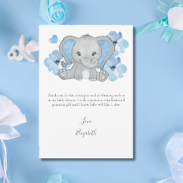 Blauwe olifant ballon bloem baby boy Baby shower Bedankkaart