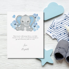 Blauwe olifant ballon bloem baby boy Baby shower Bedankkaart