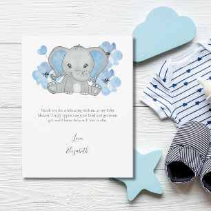 Blauwe olifant ballon bloem baby boy Baby shower Bedankkaart