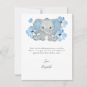 Blauwe olifant ballon bloem baby boy Baby shower Bedankkaart (Voorkant)