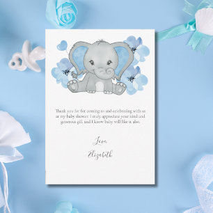 Blauwe Olifant Ballon Bloem Baby Jongen Baby Showe Bedankkaart