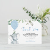 Blauwe olifant ballon eucalyptus groen bedankkaart (Staand voorkant)