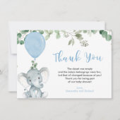 Blauwe olifant ballon eucalyptus groen bedankkaart (Voorkant)