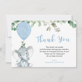 Blauwe olifant ballon eucalyptus groen bedankkaart