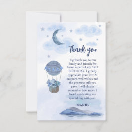 Blauwe olifant ballon schattige verjaardag jongen bedankkaart