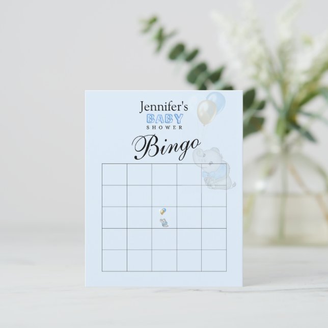 Blauwe Olifant Bingo Spel Baby Shower (Staand voorkant)