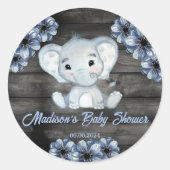 Blauwe Olifant Bloemen Baby shower Ronde Sticker (Voorkant)