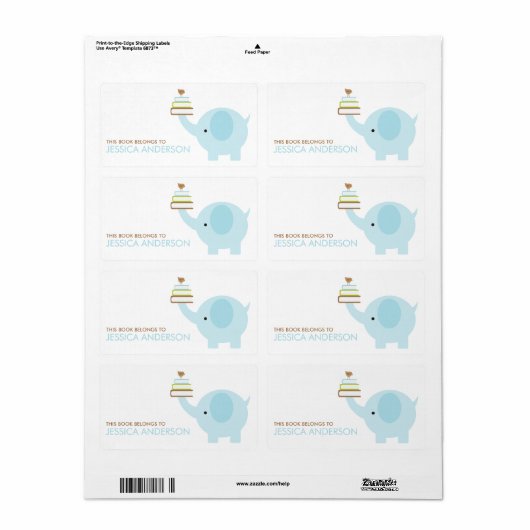 Blauwe olifant Boekplaten Labels (Full Sheet)